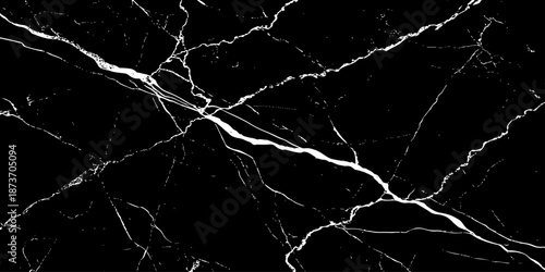 Abstract black marble texture with dramatic white lightning-like veins and cracks. High-contrast natural stone background, elegant and modern, ideal for luxury design, wallpapers, branding, and print 