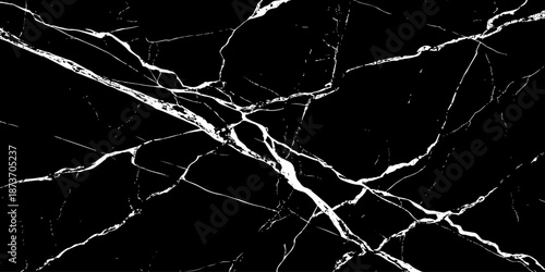 Abstract black marble texture with dramatic white lightning-like veins and cracks. High-contrast natural stone background, elegant and modern, ideal for luxury design, wallpapers, branding, and print 