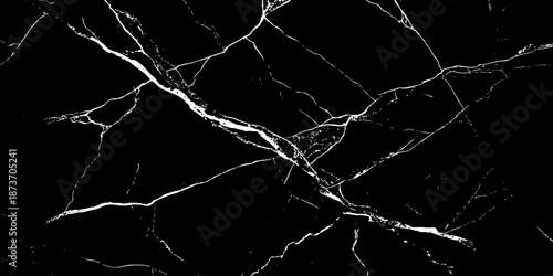 Abstract black marble texture with dramatic white lightning-like veins and cracks. High-contrast natural stone background, elegant and modern, ideal for luxury design, wallpapers, branding, and print 