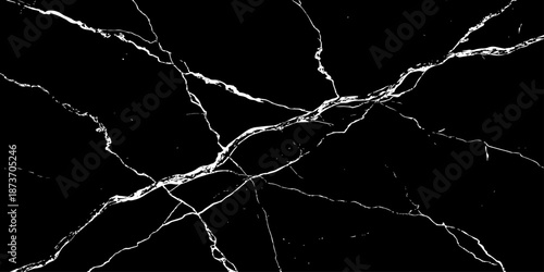 Abstract black marble texture with dramatic white lightning-like veins and cracks. High-contrast natural stone background, elegant and modern, ideal for luxury design, wallpapers, branding, and print 