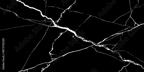 Abstract black marble texture with dramatic white lightning-like veins and cracks. High-contrast natural stone background, elegant and modern, ideal for luxury design, wallpapers, branding, and print 