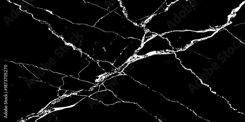 Abstract black marble texture with dramatic white lightning-like veins and cracks. High-contrast natural stone background, elegant and modern, ideal for luxury design, wallpapers, branding, and print 