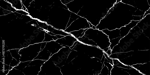 Abstract black marble texture with dramatic white lightning-like veins and cracks. High-contrast natural stone background, elegant and modern, ideal for luxury design, wallpapers, branding, and print 
