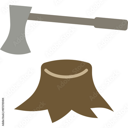 Axe and Tree Stump Icon