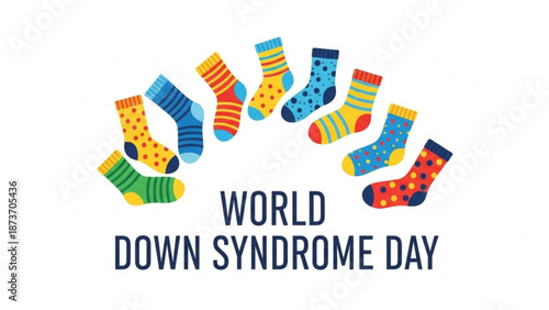 World down syndrome day awareness campaign with colorful mismatched socks on white background with inclusion and diversity and acceptance and disability