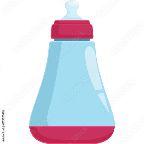 Baby bottle with blue liquid and pink cap