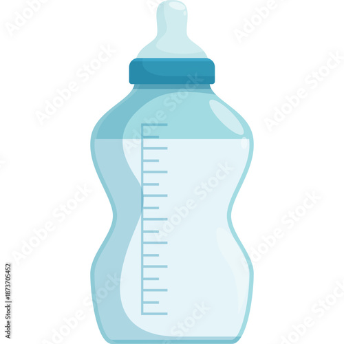 Baby bottle with blue cap and markings