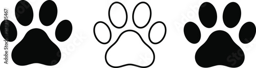 Black animal paw print silhouette set with dog cat track icons for cad drawing flat vector illustration pet shop design,