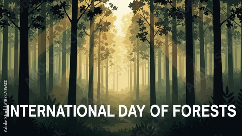 Dense forest with tall trees and misty atmosphere on international day of forests with nature and landscape and environment and conservation