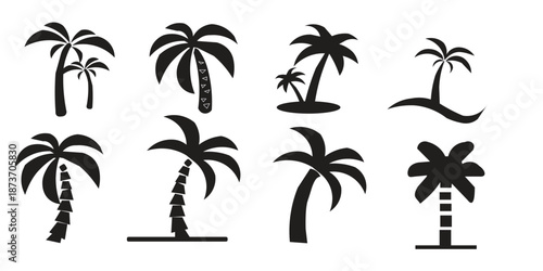 Collection of diverse palm tree silhouettes