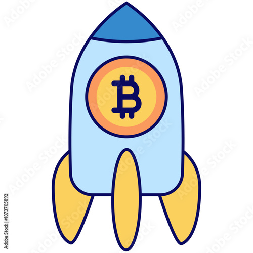 A rocket ship with a Bitcoin logo blasting off representing rapid price increase or "to the moon."