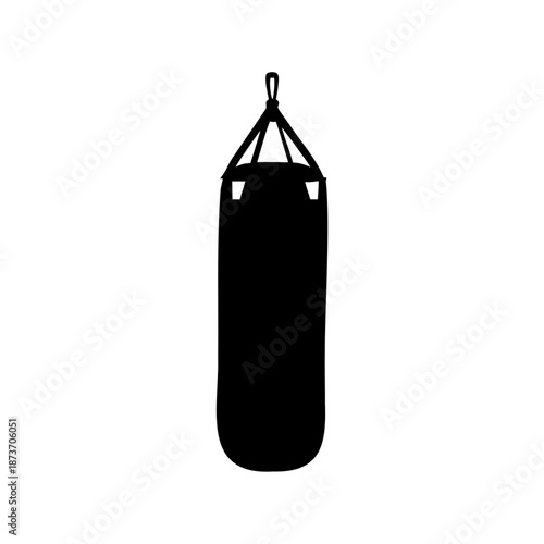 Silhouette of a heavy black punching bag for boxing and combat sports