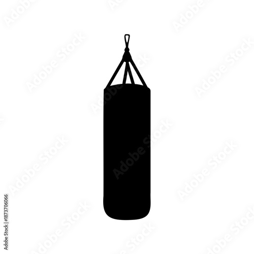 Silhouette of a boxing bag hanging from the ceiling, workout equipment