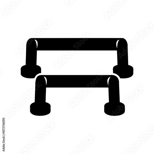 Abstract depiction of two parallel black metal bars with supporting stands