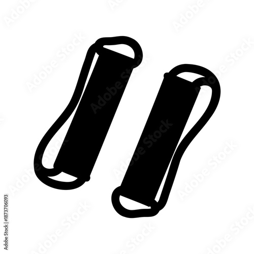 Two black and white stylized hand grips or resistance bands illustration