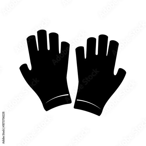 Illustration of Fingerless Gloves, Isolated Black on White Background, Simple Design