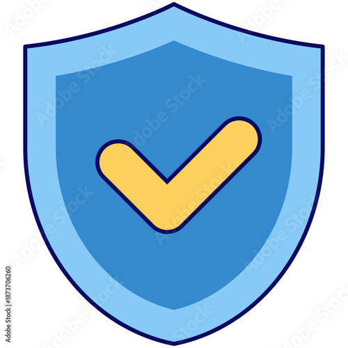 Blue shield with yellow checkmark for protection. Ideal for insurance, security, safety, and verification concepts in design projects.