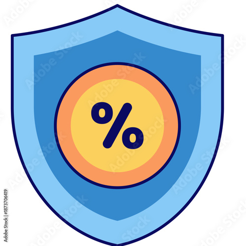 Light blue shield with a percent symbol inside, ideal for financial websites, discount promotions, banking services, and insurance companies.