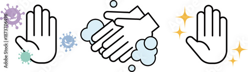 手洗い　ビフォーアフター　綺麗な手　汚い手　ベクターイラスト素材