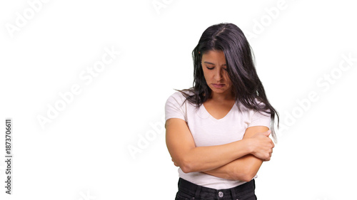 Fotografie Depressed woman feeling lonely and sad on transparent background