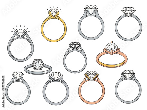 Collection of Diamond Engagement Rings in Various Styles and Metals.