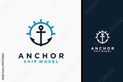 Ship steering anchor logo symbol icon design