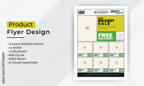 Biggest Sale Flyer Template with Free Delivery Offer for Retail Store Promotion, Shopping Discount Poster Print Design