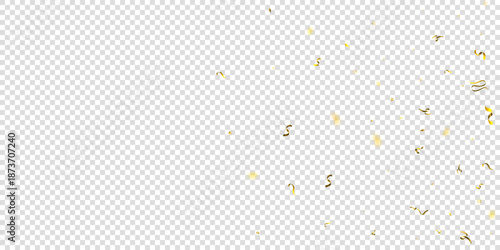 Holiday Serpentine. Gold Foil Streamers Ribbons. Confetti Star Falling on Transparent Background. 