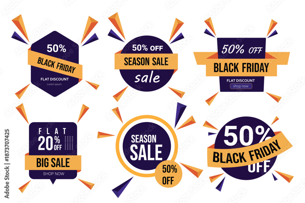 Obraz premium Set of Black Friday and Season Sale Promotional Badges, Discount Labels and Banners 