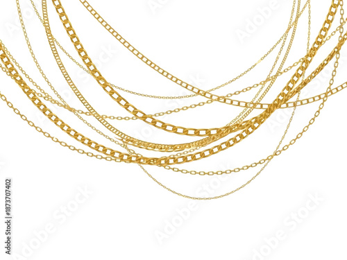 Collection of Gold Chains on White Background.