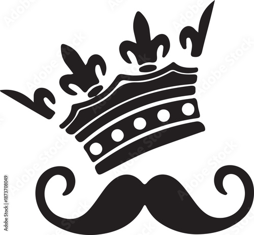 A black silhouette of a crown on a mustache on transparent background king royal monarchy regalia accessory icon clipart royalty sovereign prince kingdom rule sovereignty