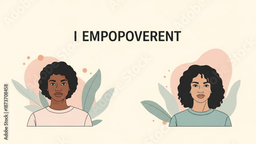 A vector graphic illustration of two diverse women with the phrase I EMPOPOVERENT in a modern design