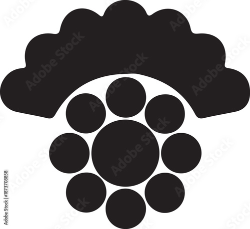 Black silhouette of a mushroom with a cluster of circles on transparent background fungus icon symbol logo graphic illustration shape form design element art simple