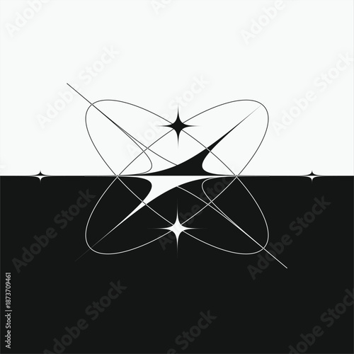 Minimal Style Italic Glitter Star with Orbit Rings on White and Black