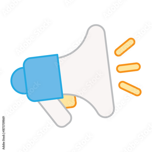 A blue and white megaphone with orange sound waves, representing loud marketing announcements and big sale alerts