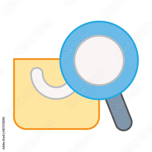 A magnifying glass hovering over a package box, representing product tracking or inventory search
