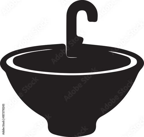 Black bowl with spoon on transparent background icon illustration food cooking kitchen utensil eating serving dish meal vector graphic clip art simple flat design element