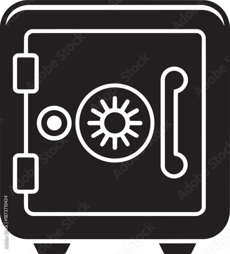 Black silhouette safe deposit box for money security and valuables protection illustration