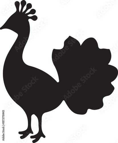 Black silhouette of a peacock on transparent background bird animal nature wildlife icon graphic illustration clipart ornamental plumage crest feathers avian zoology ornithology fowl poultry
