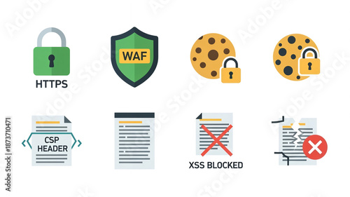 Cyber Security and Web Protection Icons Set for Data Safety
