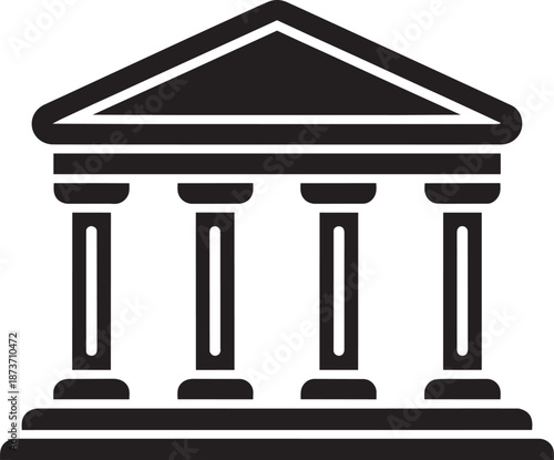 Classical building with columns flat vector silhouette icon representing law government and finance