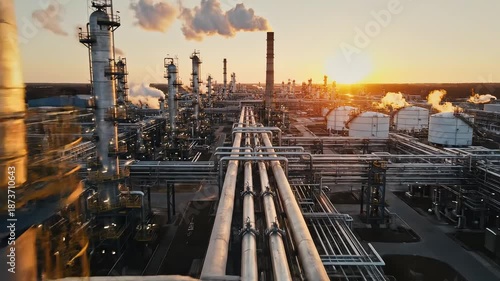 Wallpaper Mural Aerial view of an industrial refinery at sunset Torontodigital.ca