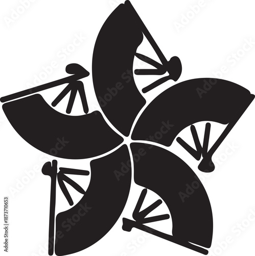 Black silhouette of four pinwheels on transparent background pinwheel icon symbol logo toy wheel spinning play fun outdoor indoor decoration wind rotation movement shape simple