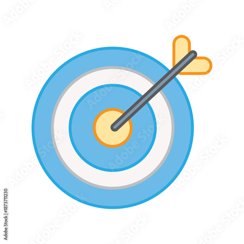 A blue bullseye target with an arrow hitting the center, symbolizing successful objectives