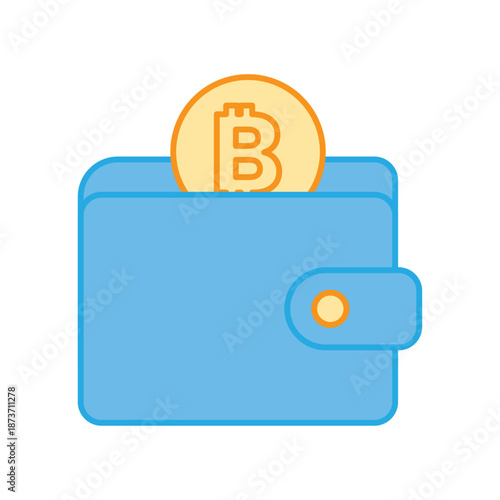 A blue digital wallet with a Bitcoin coin representing secure storage of digital assets