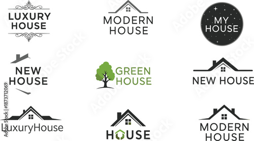 House logo collection with modern design, luxury home, green eco house, real estate, construction, architecture, branding, property symbol