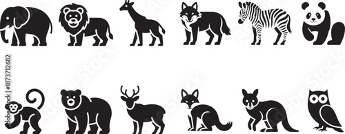 Set of black silhouette animal icon collection isolated on transparent background