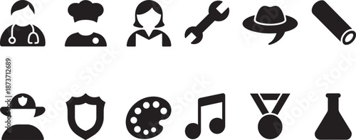 Professional career icons with doctor chef engineer detective firefighter artist and scientist