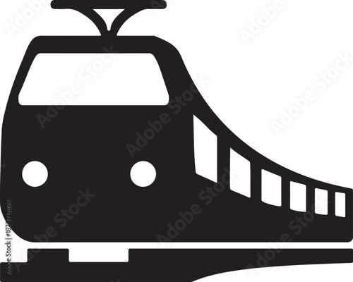 Black silhouette of a modern electric train on transparent background locomotive railway transportation vehicle transport commuter subway metro rail track speed fast icon symbol shape