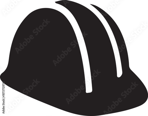 Black hard hat with two white stripes on transparent background safety helmet construction work protective gear equipment industrial worker site building mine striped industry protection